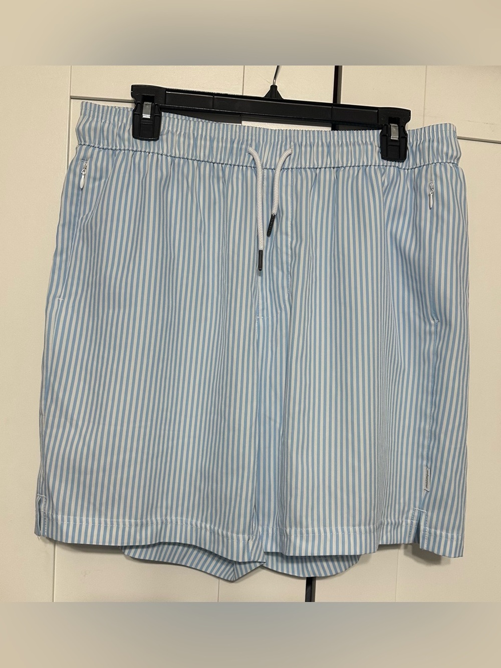 Light Blue & White Striped Swim Shorts